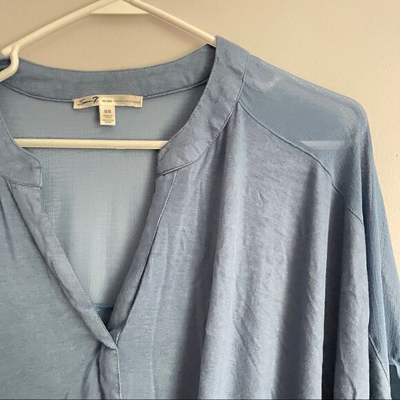 Seven7 Sheer Back Twist Hem Blue Blouse M - Picture 10 of 13